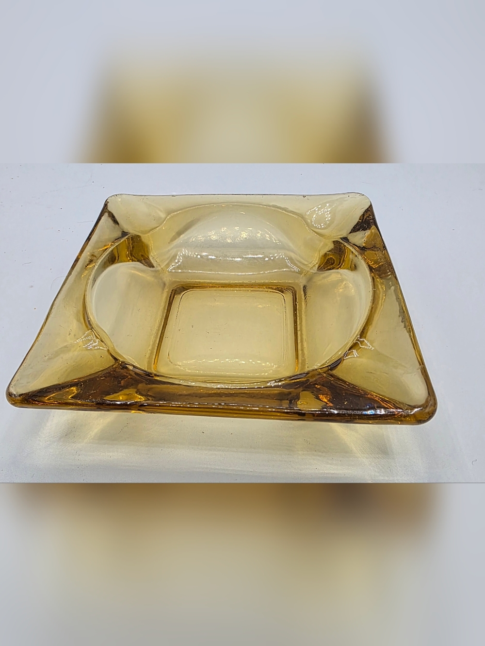 Vintage 1970's Amber Glass Square Cigar Cigarette Ashtray